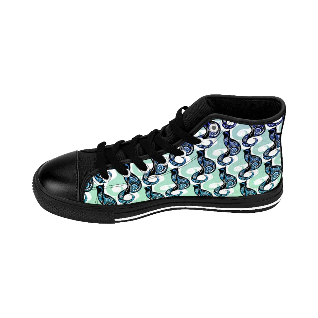 Sky Blue Swirly Cats Women's High-top Sneakers