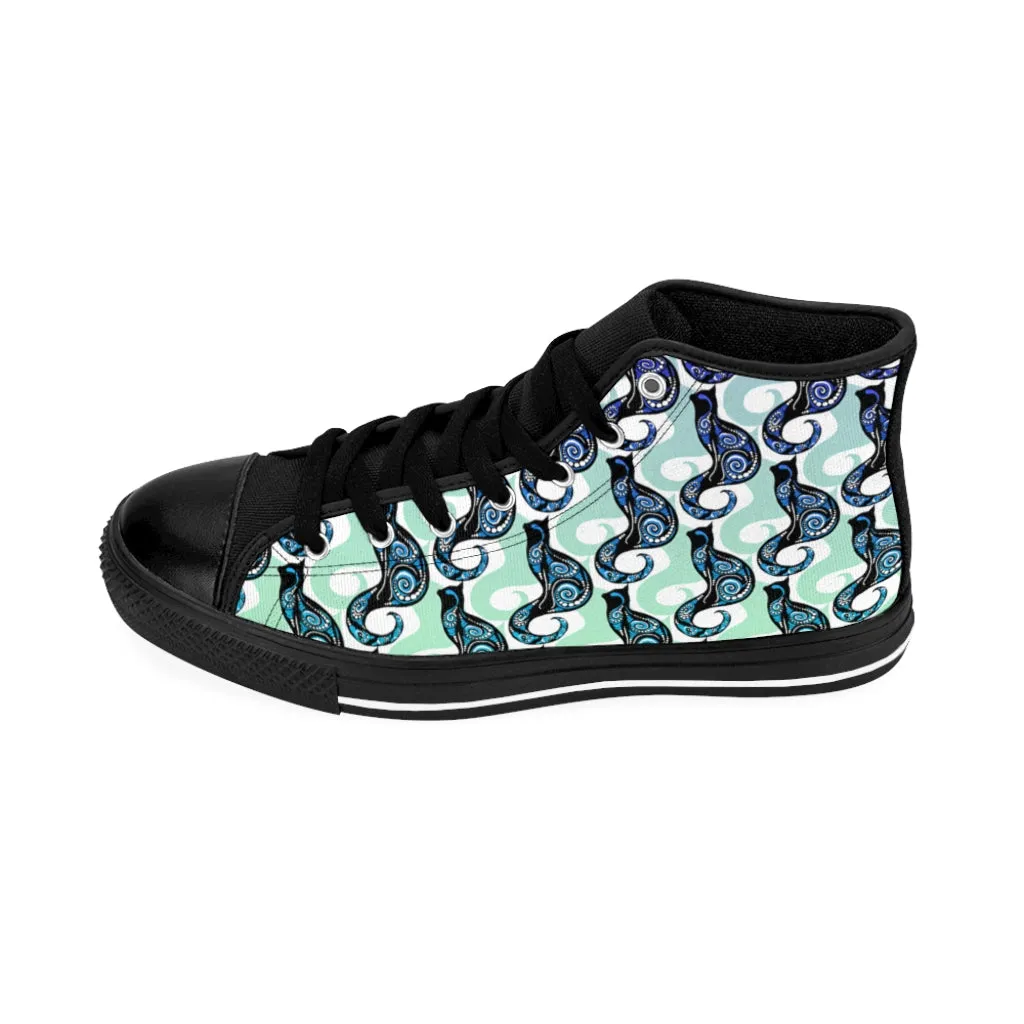 Sky Blue Swirly Cats Women's High-top Sneakers