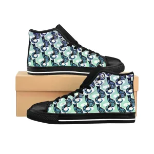 Sky Blue Swirly Cats Women's High-top Sneakers