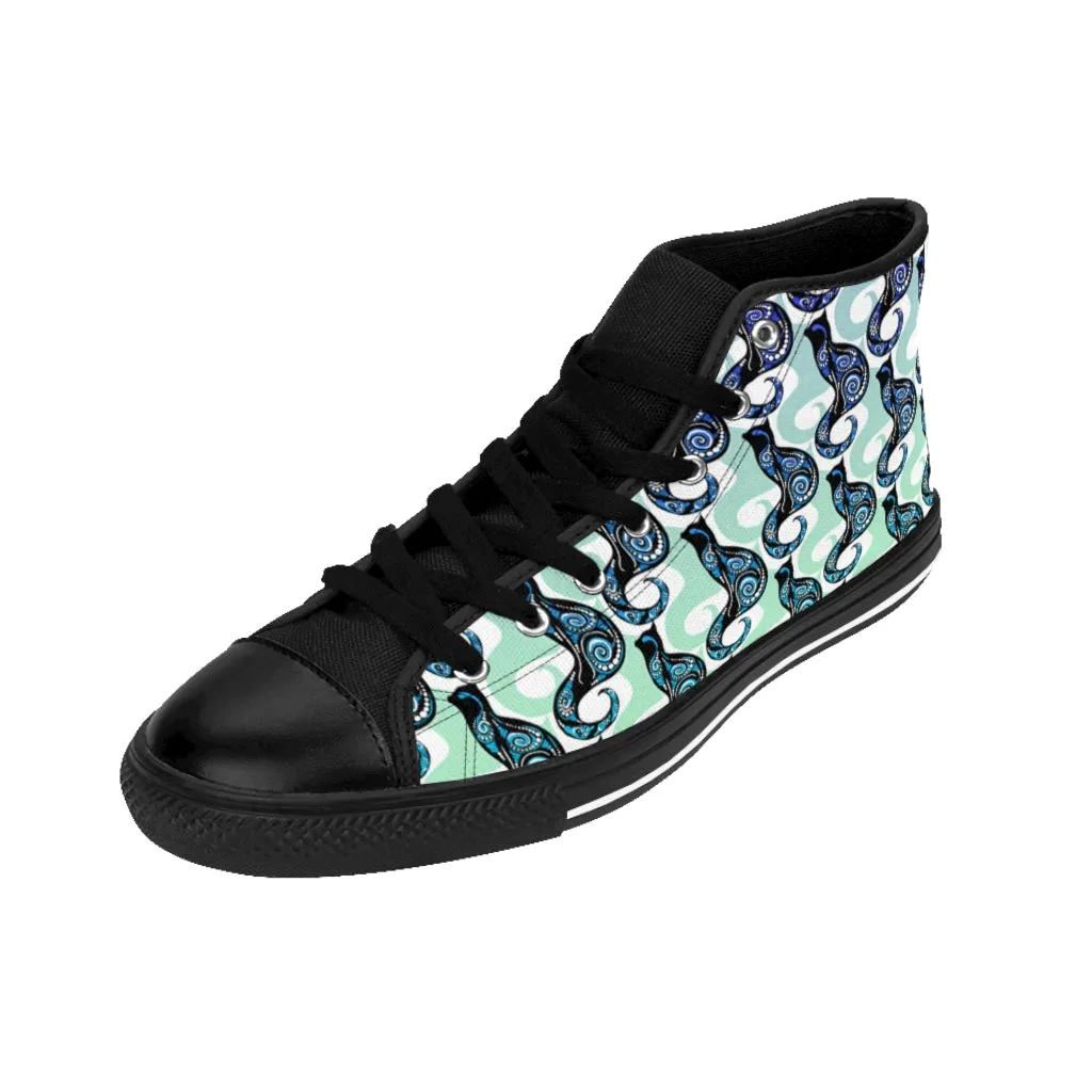 Sky Blue Swirly Cats Women's High-top Sneakers