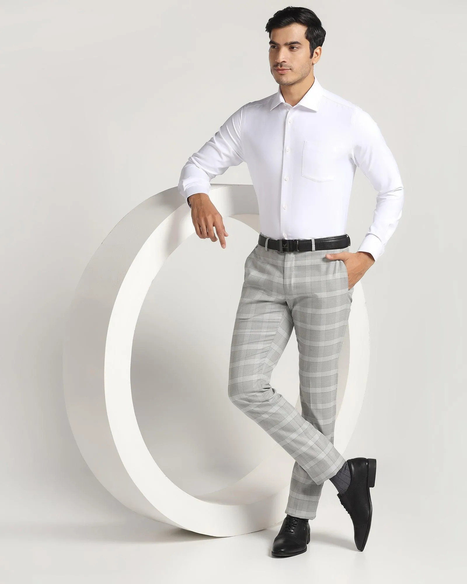 Slim Fit B-91 Formal Grey Check Trouser - Morley