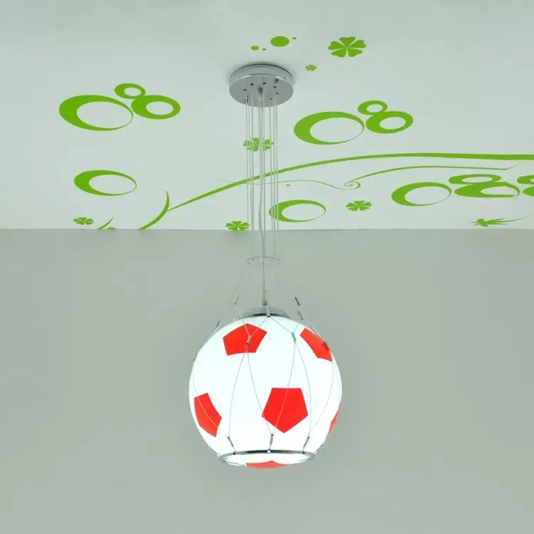 Soccer Glass Pendant Light for Boys Bedroom - Sporty Suspension Lighting with One Head