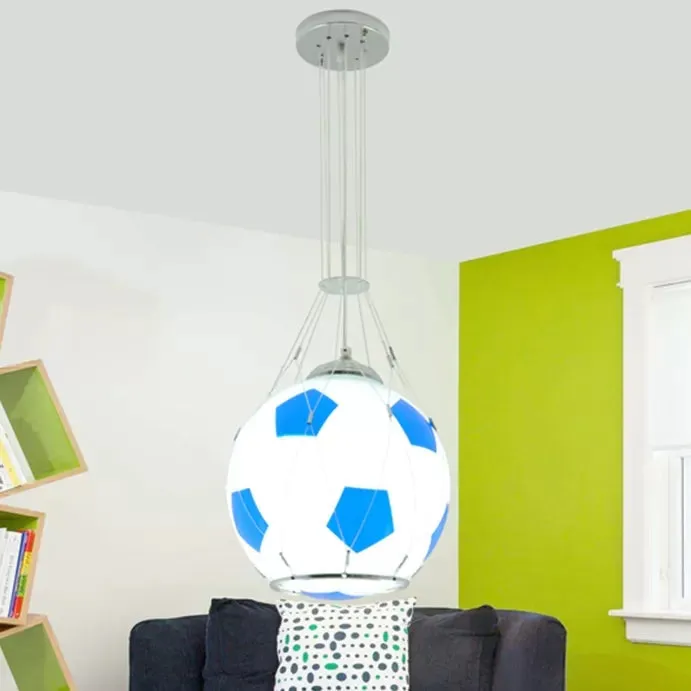 Soccer Glass Pendant Light for Boys Bedroom - Sporty Suspension Lighting with One Head