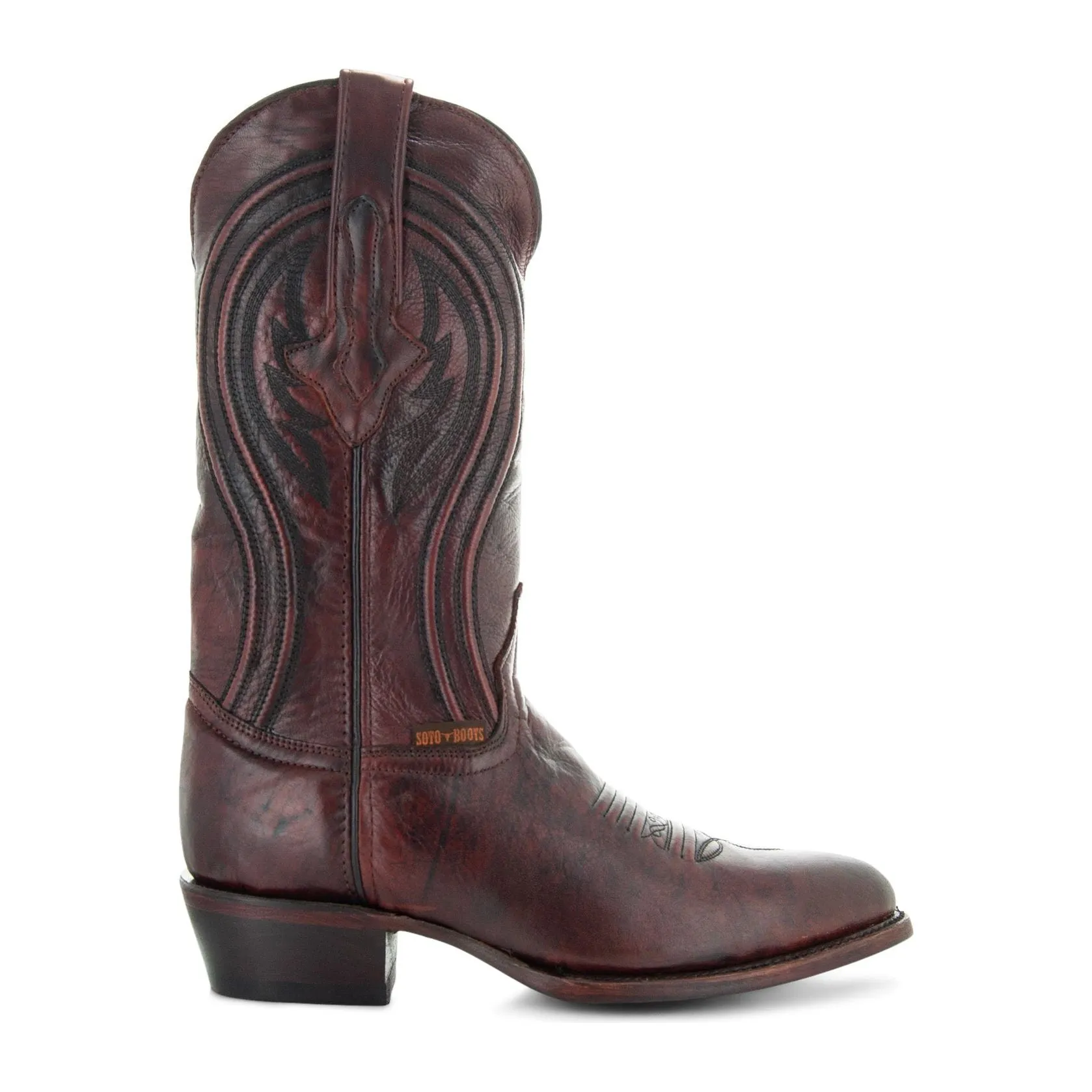 Soto Boots Mens Black Cherry Leather Dress Round Toe Cowboy Boots H50044