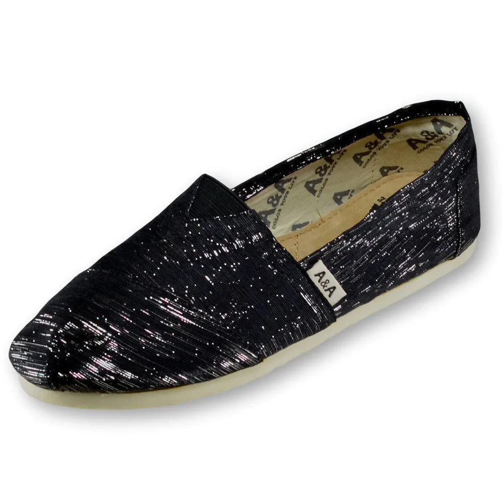 Sparkly Black Canvas Slip On Shoes for Women