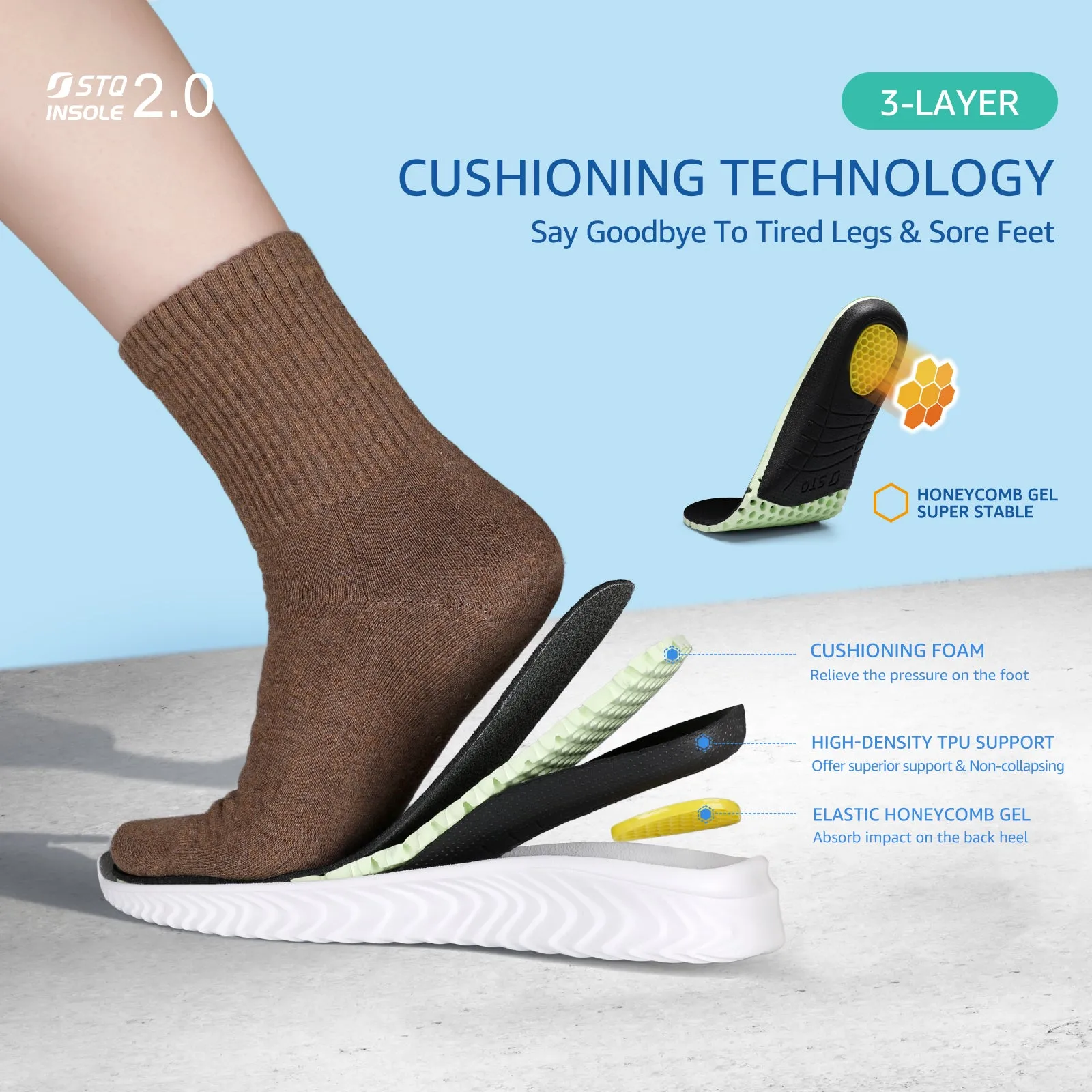 STQ Memory Foam Plantar Fasciitis Insoles