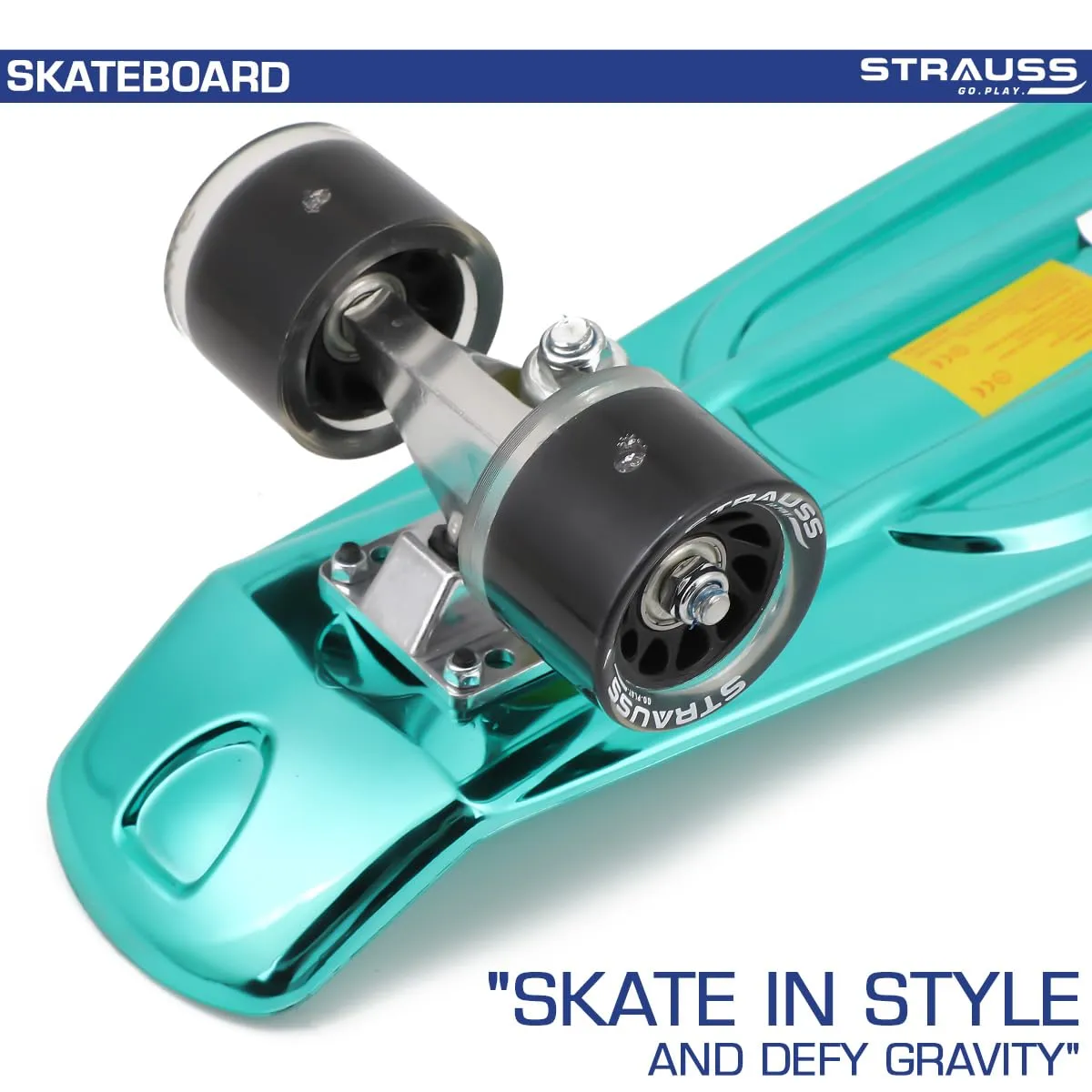 STRAUSS Fibreglass Cruiser Skateboard | Penny Skateboard | Casterboard | Hoverboard | Anti-Skid Board With High Precision Bearings | Wheel With Lights | Ideal For 8 Years and Above | 22 X 6 Inch, Blue