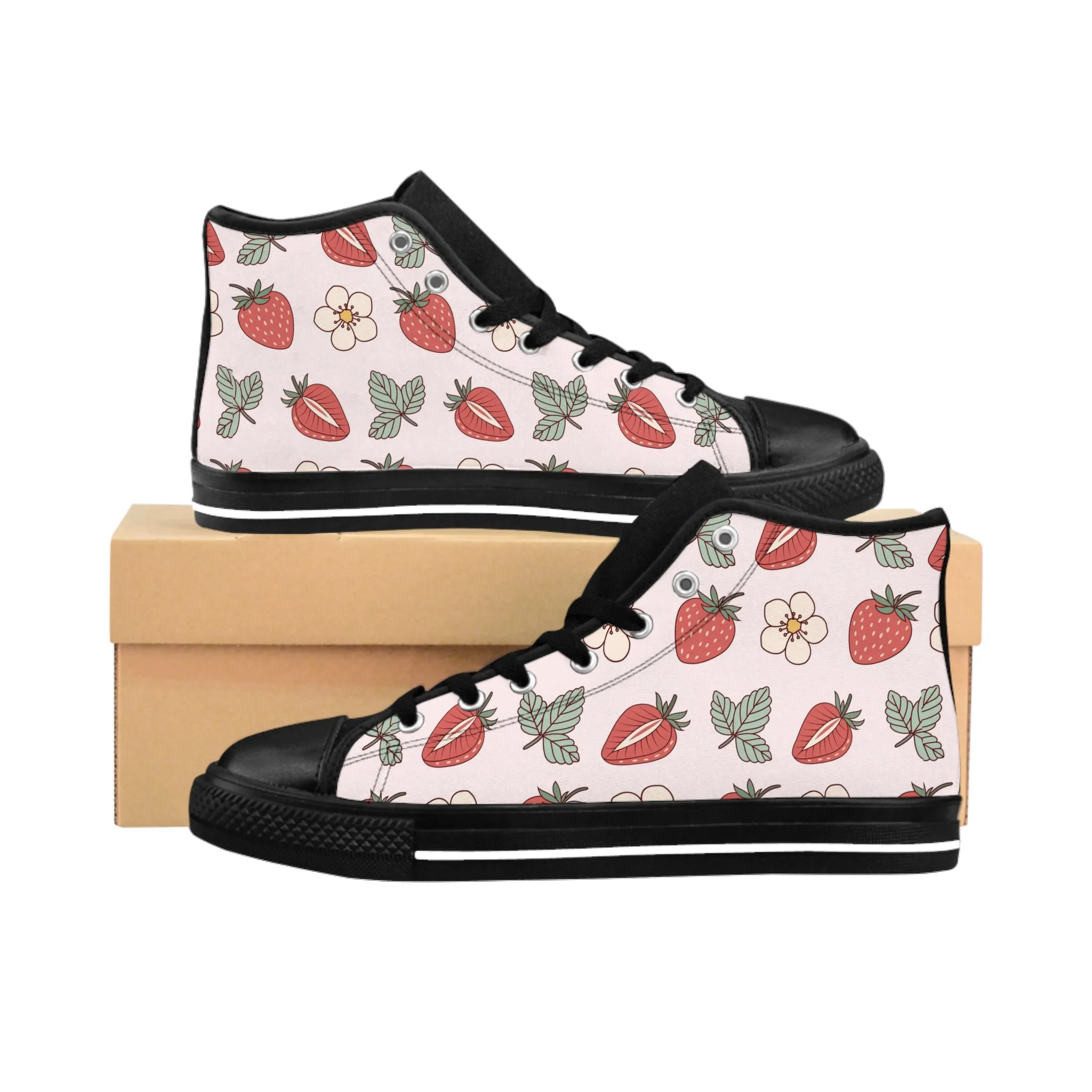 Strawberry and Flower Women's Classic Sneakers