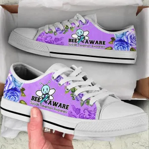 Suicide Prevention Shoes Bee Aware Low Top Shoes, Animal Print Canvas Shoes, Print On Canvas Shoes