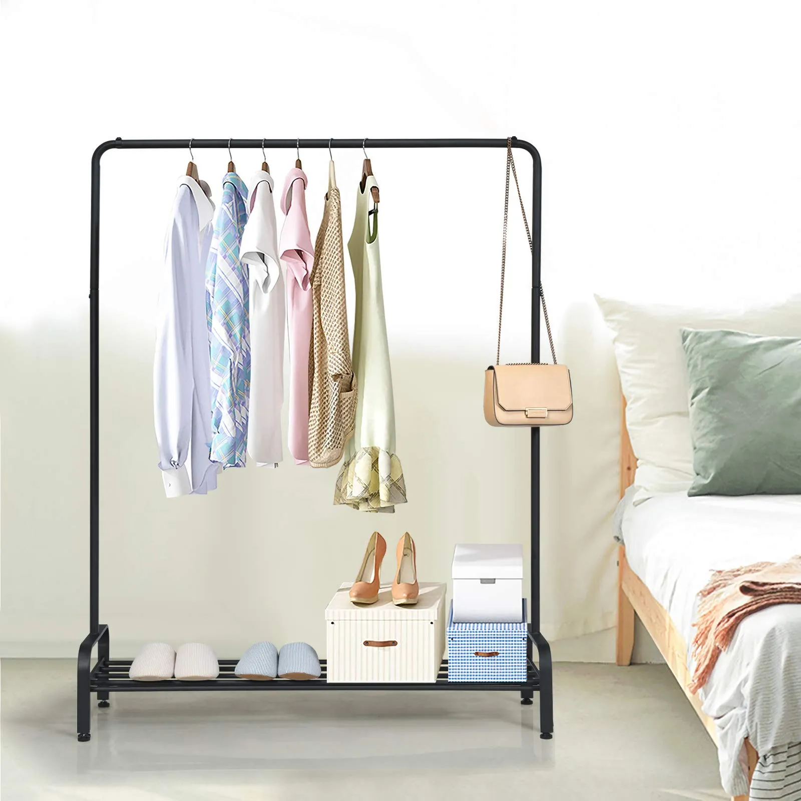 Tangkula Metal Garment Rack, Heavy Duty Clothes Stand Rack with Top Rod