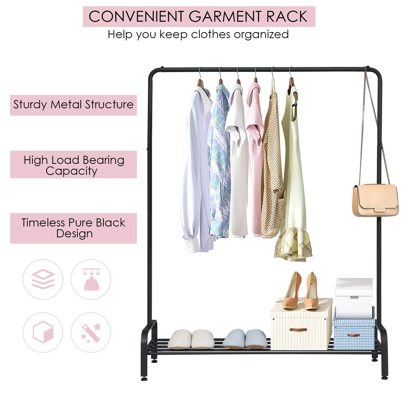 Tangkula Metal Garment Rack, Heavy Duty Clothes Stand Rack with Top Rod