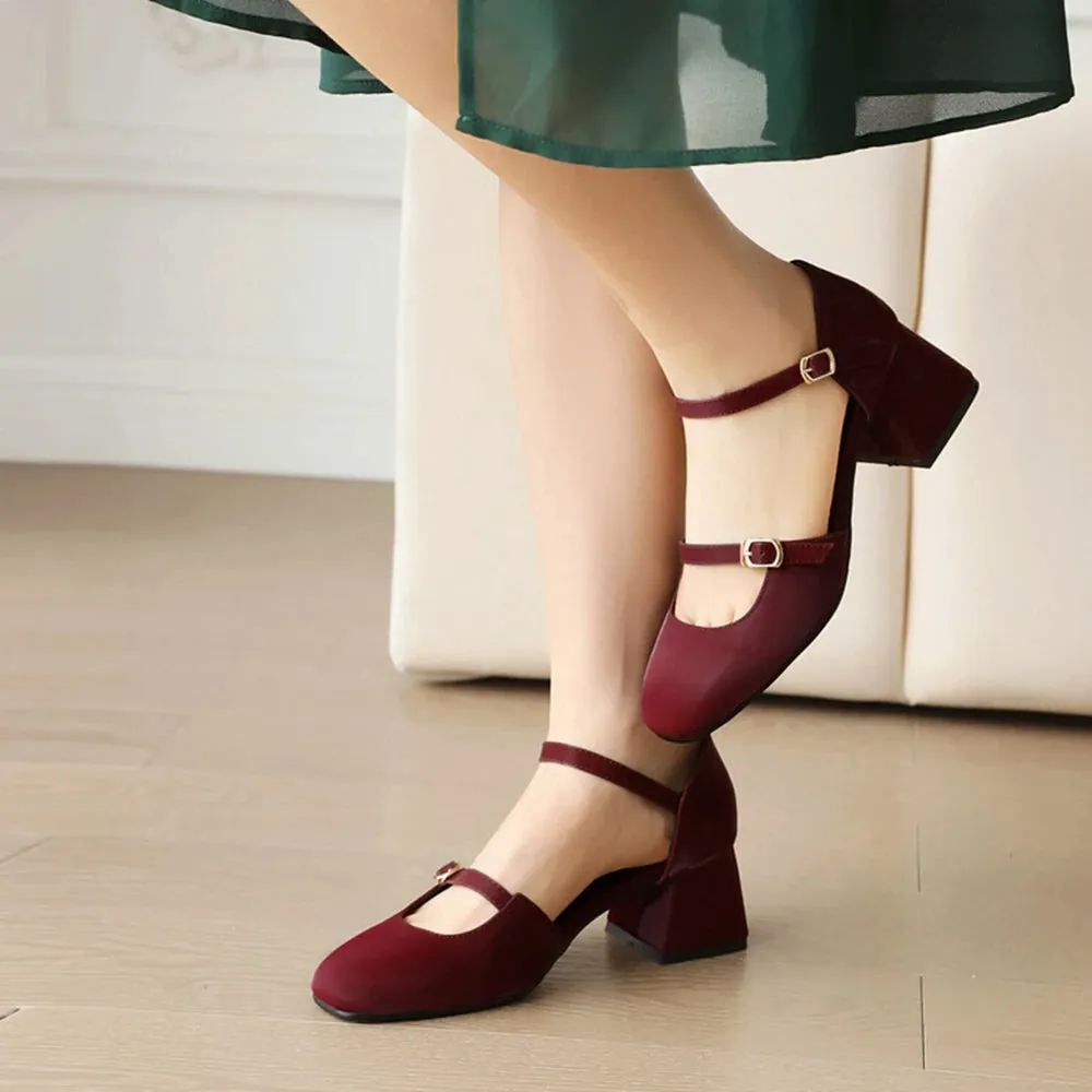 TAVIMART  -  Fashion New Thick Heeled Women Sandals Comfortable Square Head Hollow Simple Sexy Classic High Heels Work Mary Jane Shoes A-02