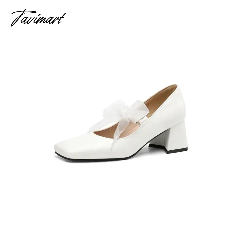 TAVIMART  -  Plus Size 34-48 New Female Mary Janes Pumps Fashion Square Toe Lace Up Thick High Heels Pumps Women Party Office Shoes Footwear