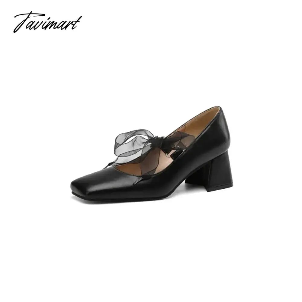 TAVIMART  -  Plus Size 34-48 New Female Mary Janes Pumps Fashion Square Toe Lace Up Thick High Heels Pumps Women Party Office Shoes Footwear