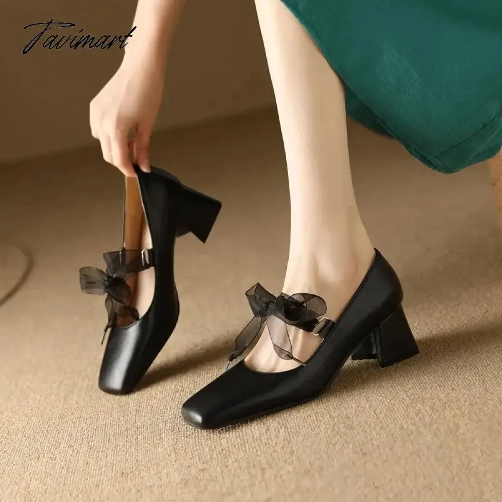 TAVIMART  -  Plus Size 34-48 New Female Mary Janes Pumps Fashion Square Toe Lace Up Thick High Heels Pumps Women Party Office Shoes Footwear