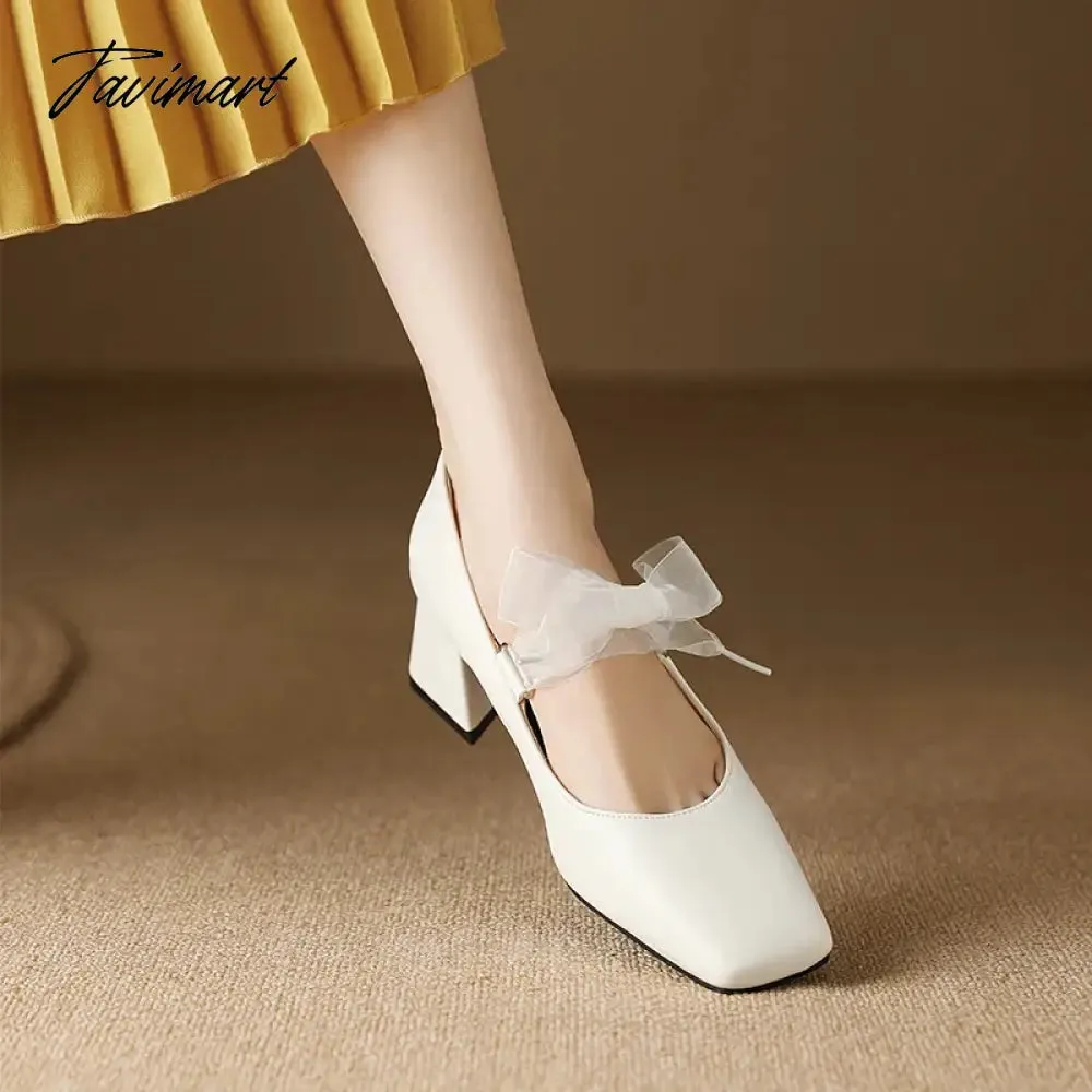 TAVIMART  -  Plus Size 34-48 New Female Mary Janes Pumps Fashion Square Toe Lace Up Thick High Heels Pumps Women Party Office Shoes Footwear