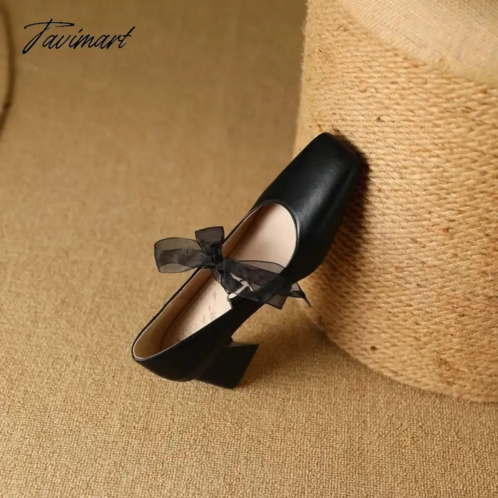 TAVIMART  -  Plus Size 34-48 New Female Mary Janes Pumps Fashion Square Toe Lace Up Thick High Heels Pumps Women Party Office Shoes Footwear