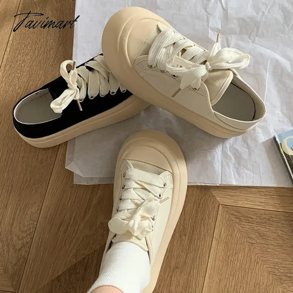 TAVIMART  -  Thick Sole Simple High Sense Increase Ladies Shoes 2024 New Spring and Autumn Light Retro Sneakers Women's Vulcanize Shoes