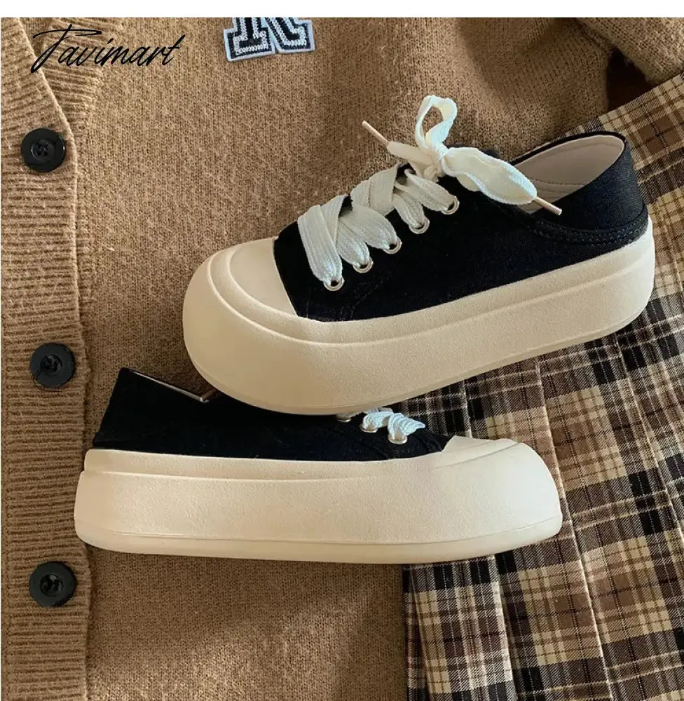 TAVIMART  -  Thick Sole Simple High Sense Increase Ladies Shoes 2024 New Spring and Autumn Light Retro Sneakers Women's Vulcanize Shoes