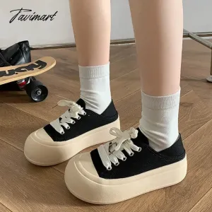 TAVIMART  -  Thick Sole Simple High Sense Increase Ladies Shoes 2024 New Spring and Autumn Light Retro Sneakers Women's Vulcanize Shoes