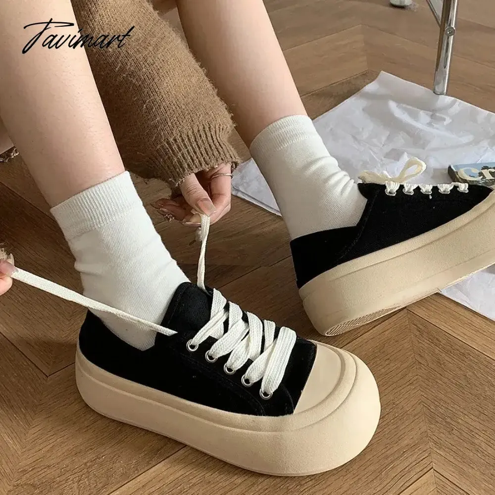 TAVIMART  -  Thick Sole Simple High Sense Increase Ladies Shoes 2024 New Spring and Autumn Light Retro Sneakers Women's Vulcanize Shoes