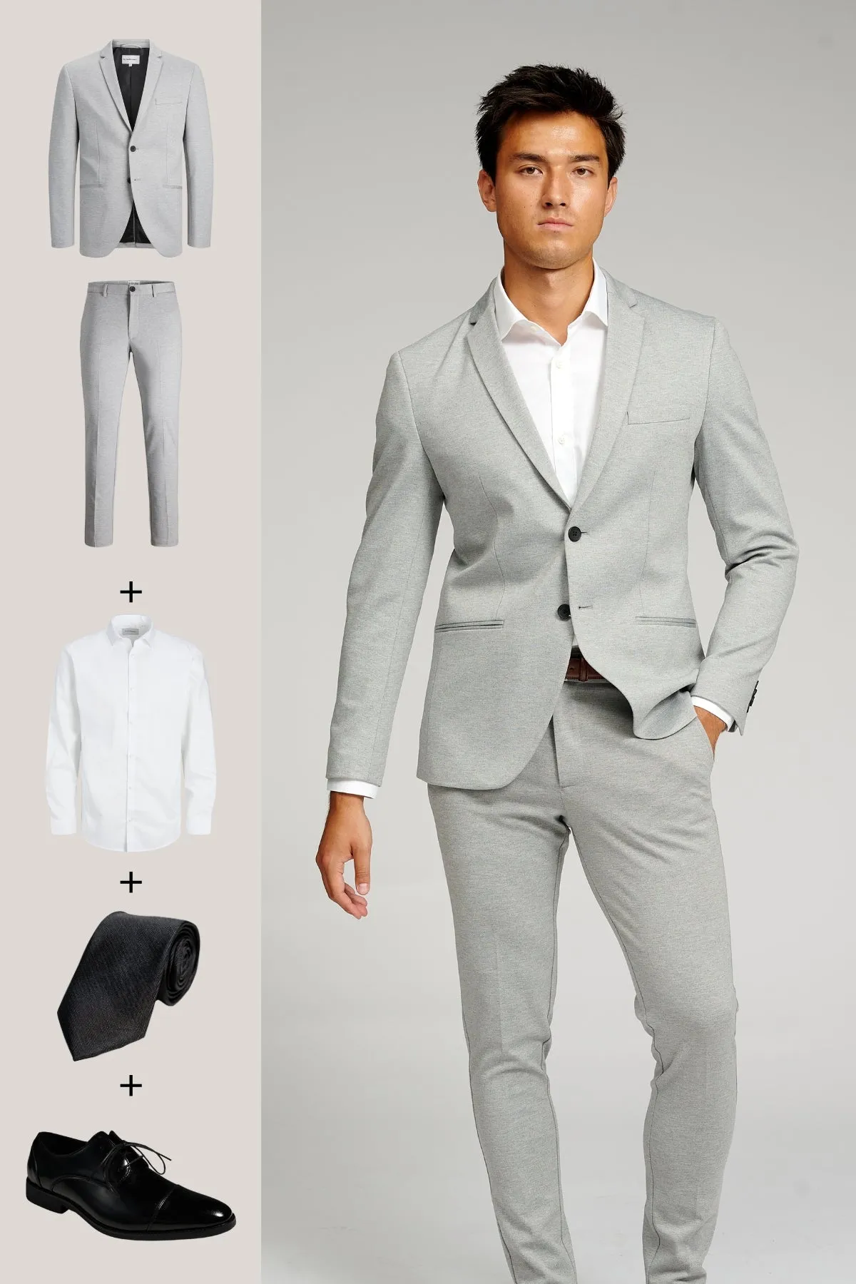 The Original Performance Suit (Light Grey)   Shirt, Tie & Derby Shoes - Package Deal