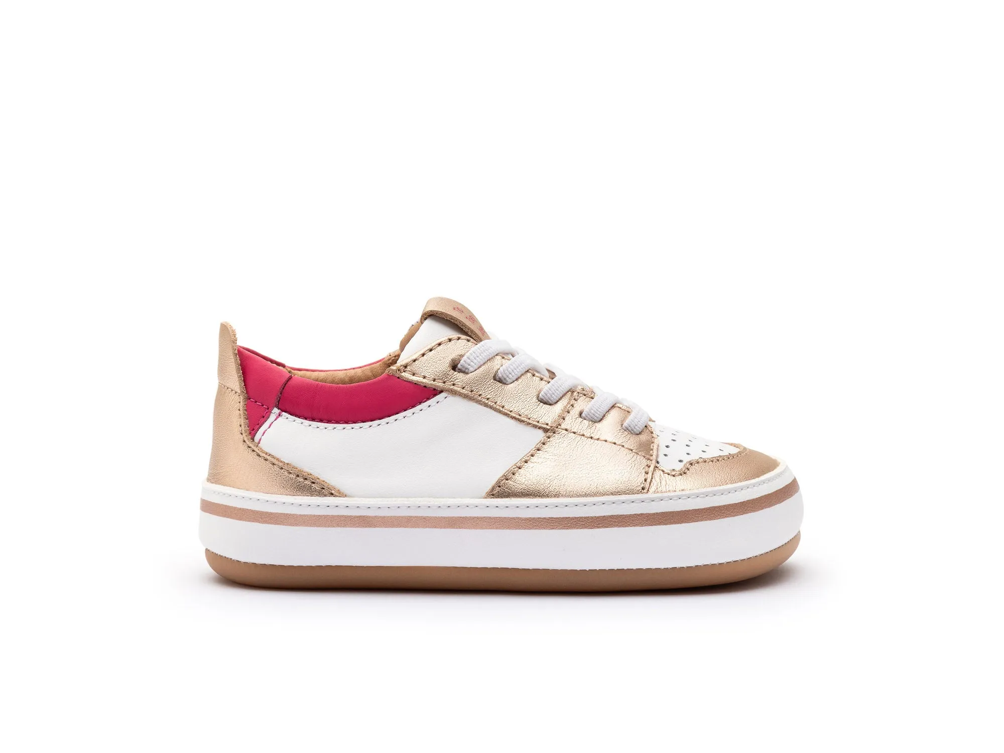 Tip Toey Joey Girl's Ollie Sneakers - White / Metallic Salmon / Pitaya Pink