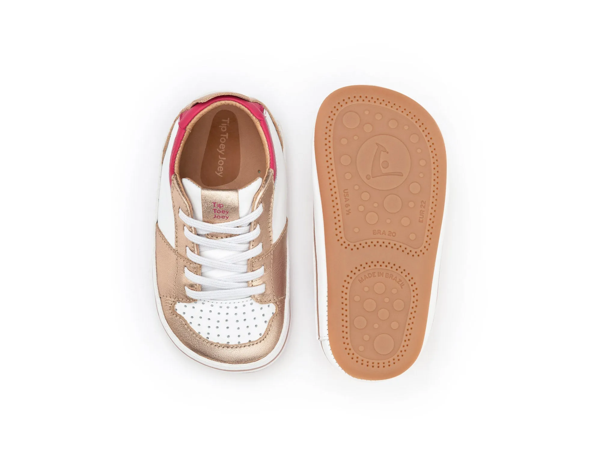 Tip Toey Joey Girl's Ollie Sneakers - White / Metallic Salmon / Pitaya Pink