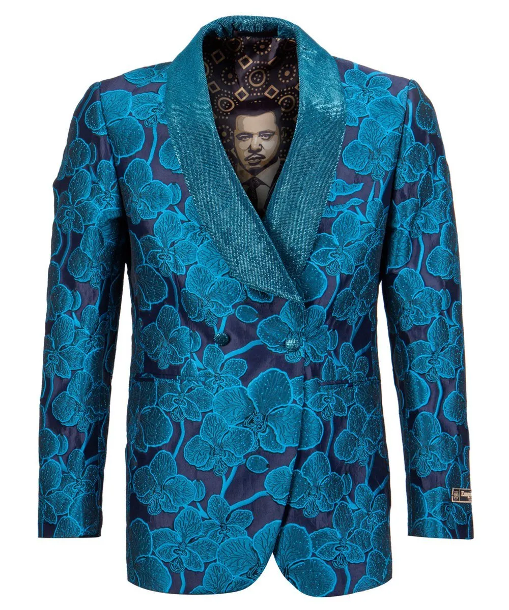 Turquoise Floral Empire Blazer