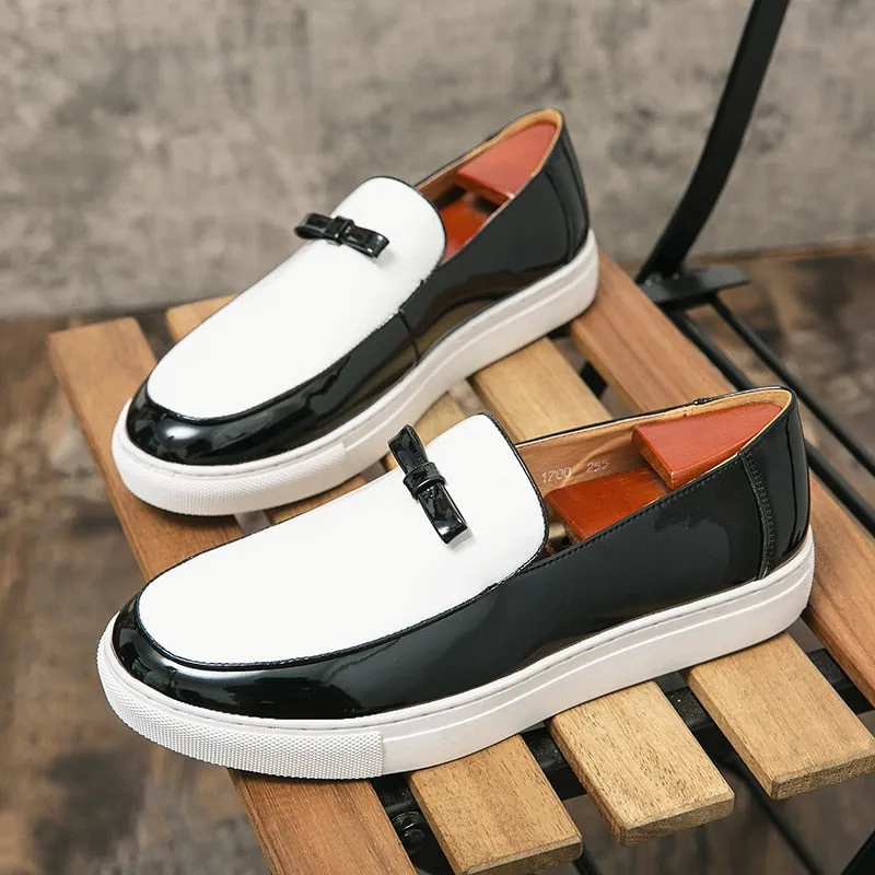 Vulcanized Black White Loafers Shoes