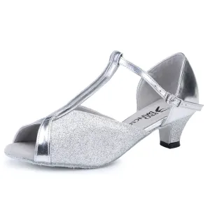 Women's Ballroom Dance Shoes For Chacha Latin Salsa Rumba Dancing Low Heel Silver