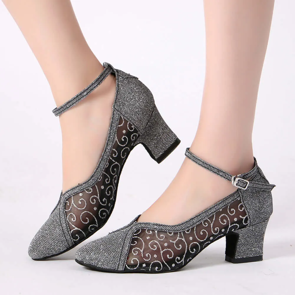 Women's Pumps Ballroom Dance Shoes Suede Sole Closed-toe Party Wedding Footwear Gray