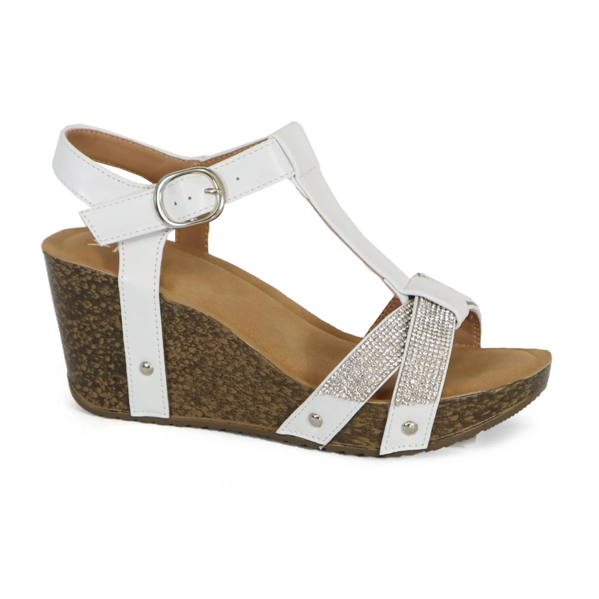 YOKI NETTA-67 Women's Criss Cross Rhinestone Strap Wedge